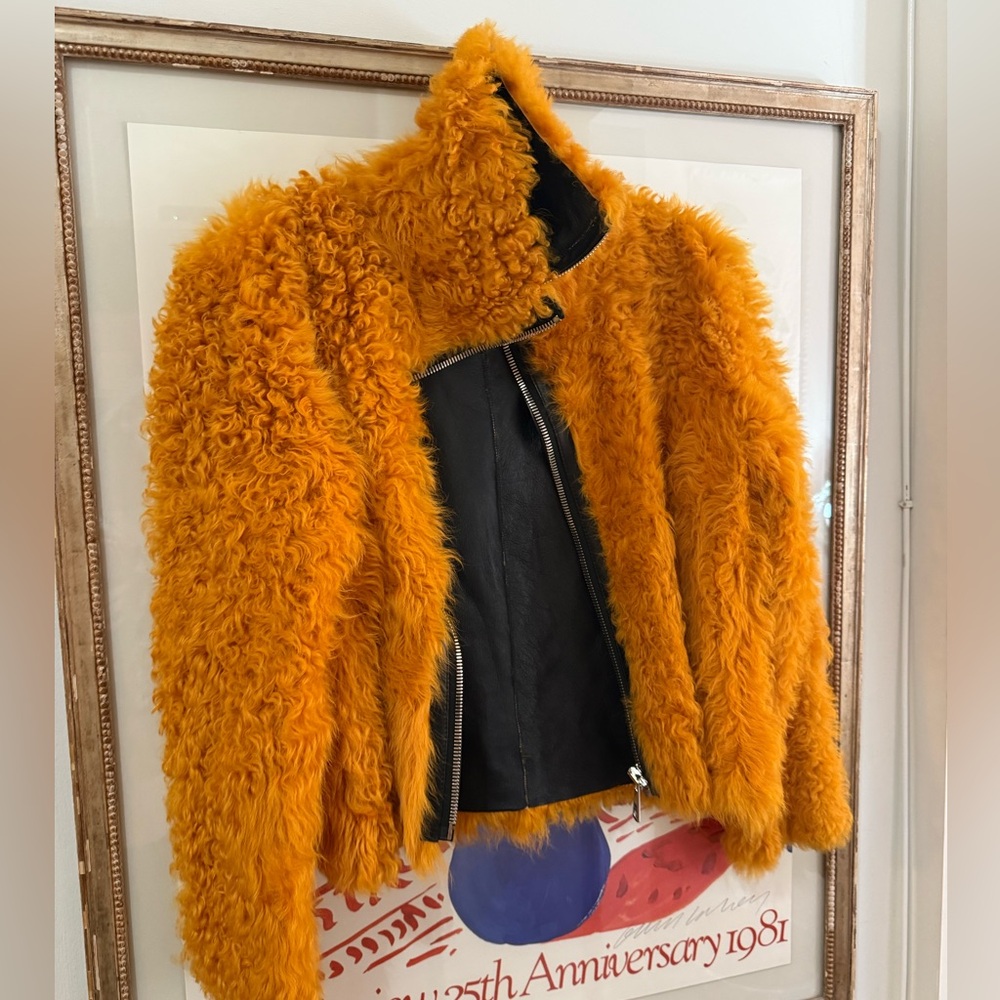 16Arlington orange shearling leather reversible coat